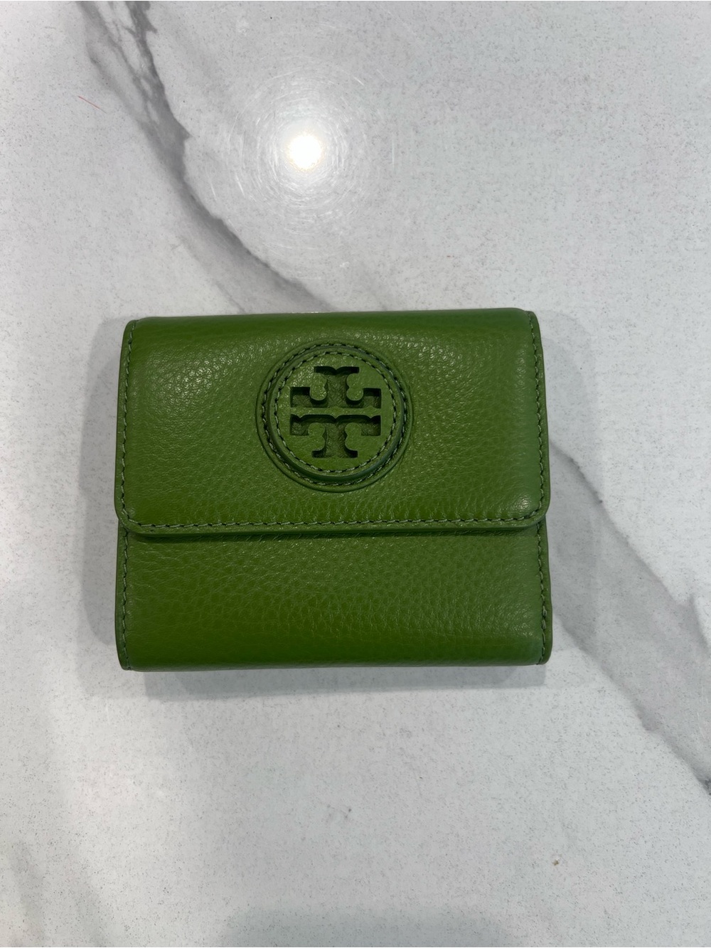 Tory Burch Thea Green Leather Trifold Wallet Compact Wallet